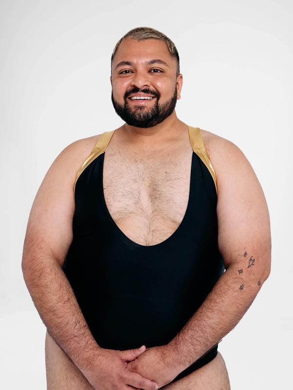 X-FACTOR PLUNGE gender fluid mens bodysuit - front