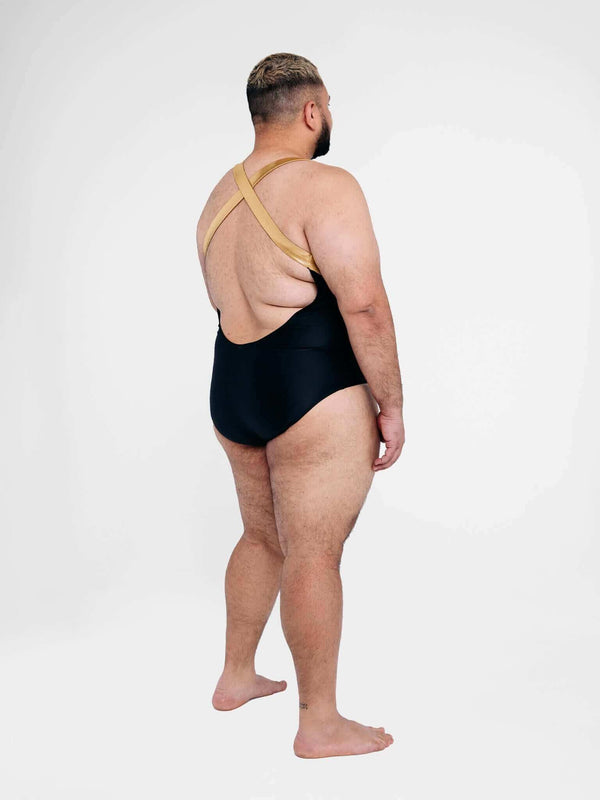 X-FACTOR PLUNGE gender fluid mens bodysuit - back angle