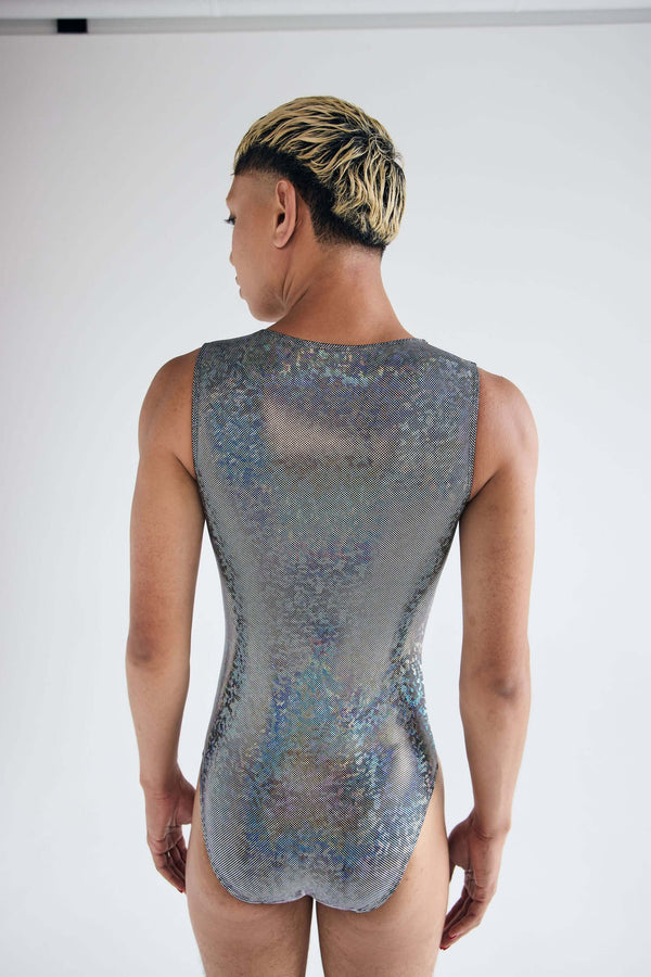 HOLO-GLAM PLUNGE gender fluid mens bodysuit - back