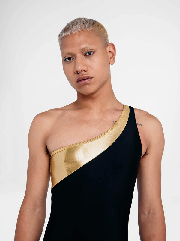 MONO-MUSE ONE SHOULDER gender fluid mens bodysuit - front