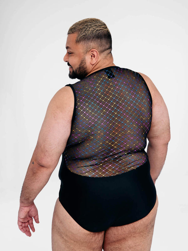 MESH-TERIOUS PLUNGE Gender Fluid Mens Bodysuit